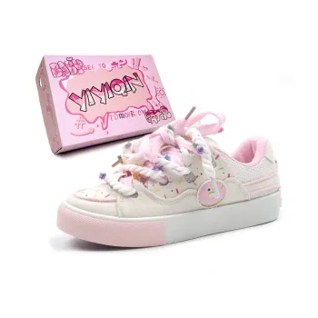 Take The Qin Cute Donut Height Increasing Low Top Skateboard Shoes Women's Pink