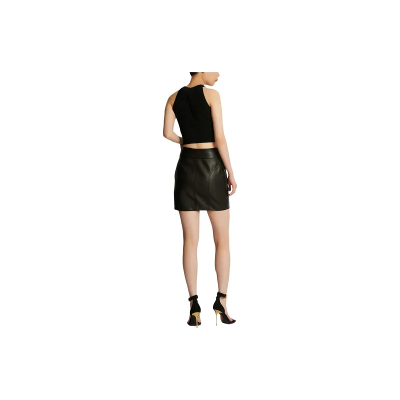 BALMAIN Leather Short Skirts Women's Black-2