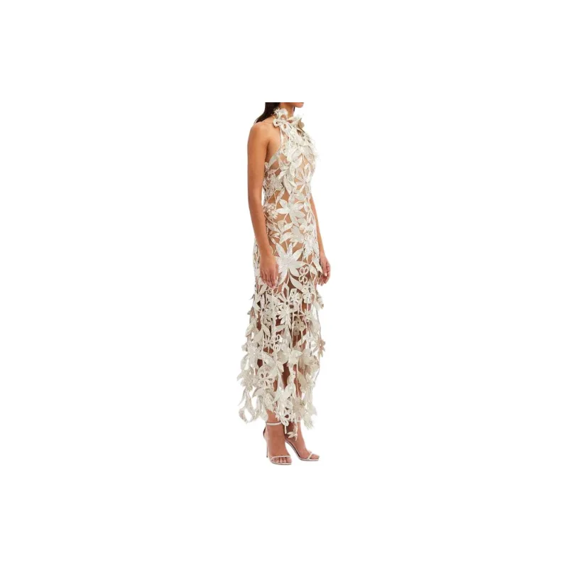 Oscar De La Renta Floral Bead-embellished Halterneck Gown-3