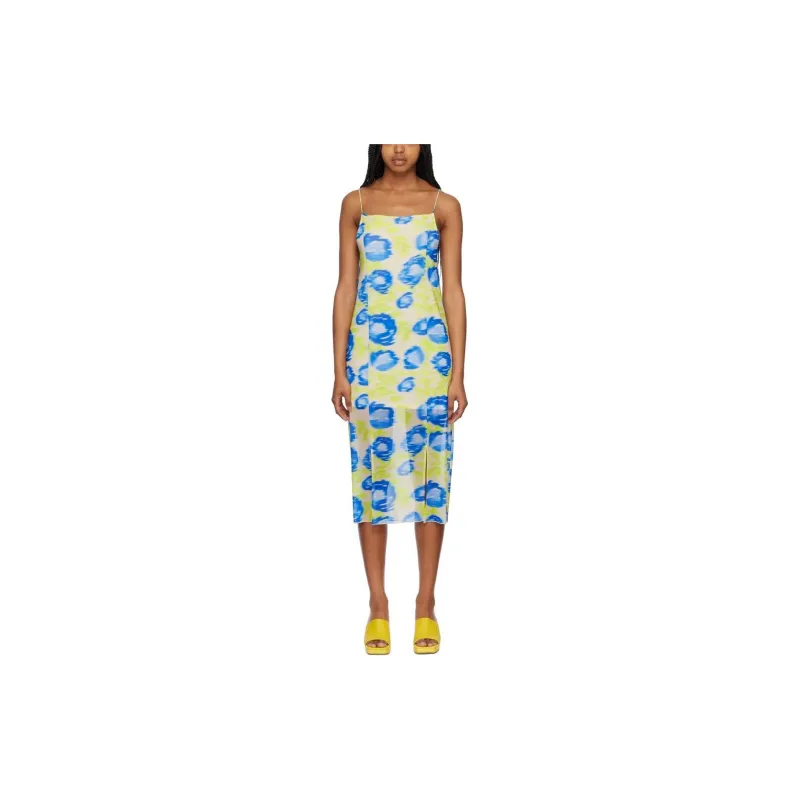 GANNI Printed Mesh Slip Dress 'Strong Blue'-1