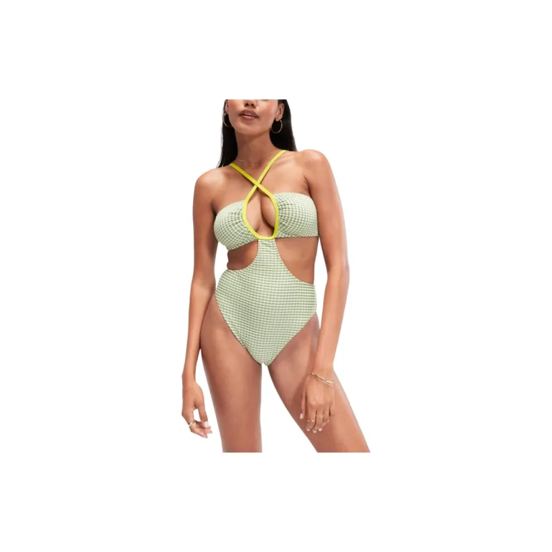 Speedo FLU3NTE Gingham Cut Out Swimsuit One-piece Swimsuit Women's Green-2
