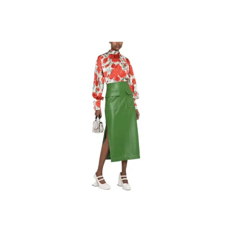 GANNI Silk Stretch Satin Oversized Blouse 'Sand'-1