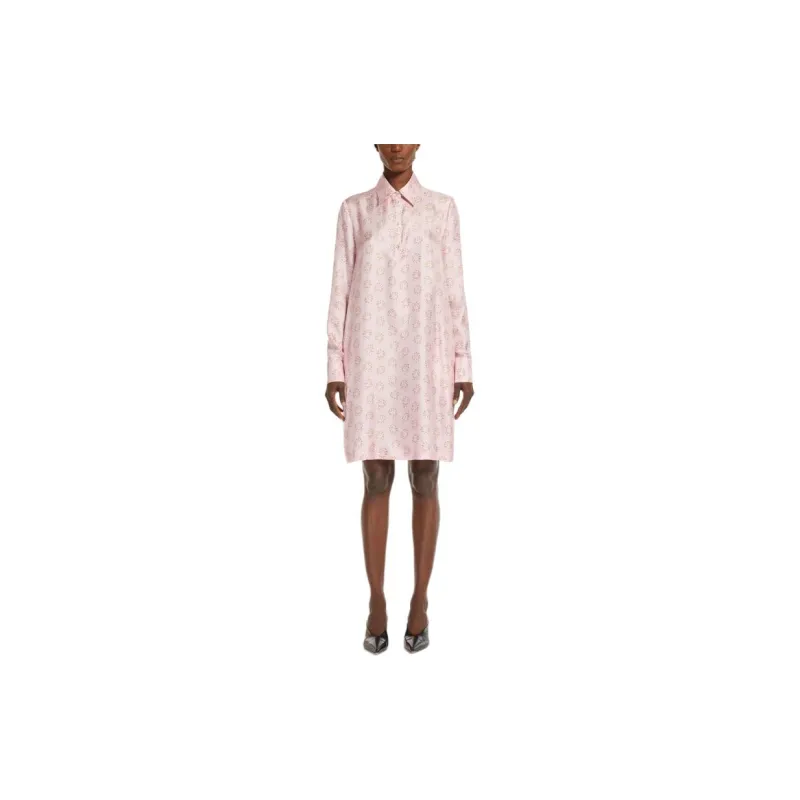MaxMara Rufo Collection Printed Silk Twill Dress Long-Sleeved Dresses Women's Pink-2