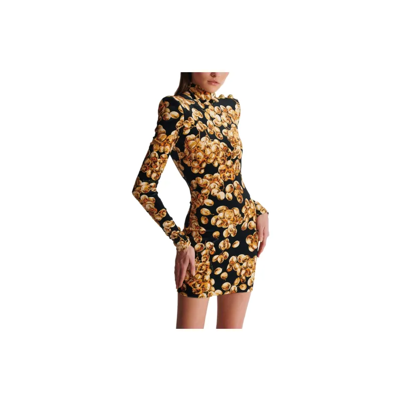 BALMAIN Grape Printed Short Velvet Dress-5
