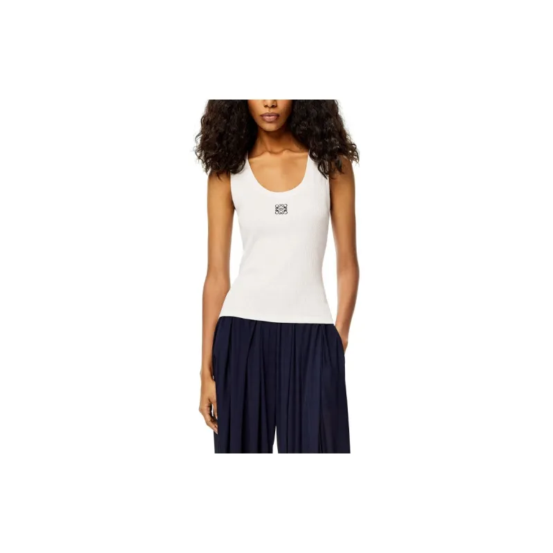 LOEWE Women's Anagram Cotton Tank Top White/Black-3
