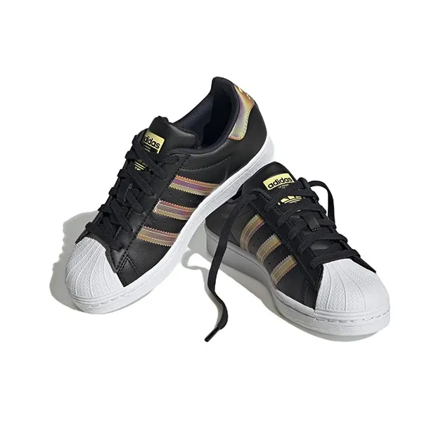 Adidas Originals Superstar Series Anti Slip Wear Resistant Low Top Skateboard Shoes Black White Rainbow Teenagers-2