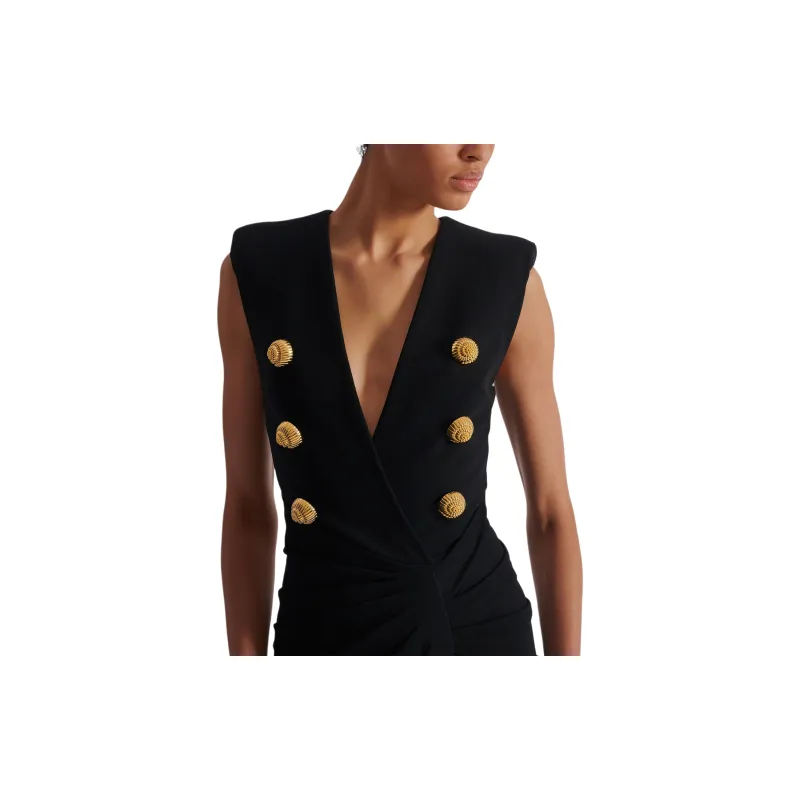 BALMAIN V Neck Tailored Maxi Dress-5