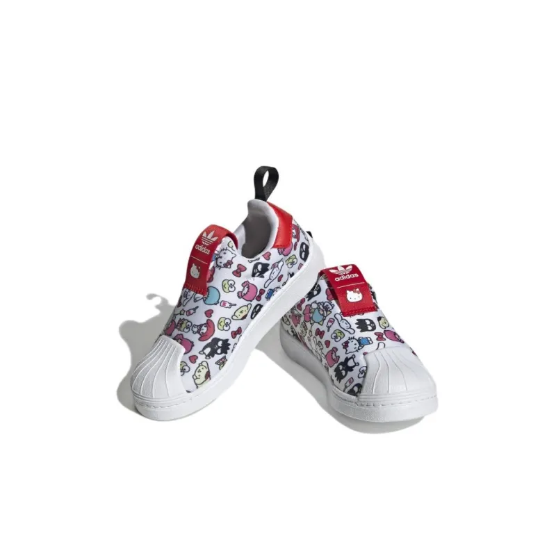Hellokitty x Adidas Originals SUPERSTAR 360 Abrasion Resistant Breathable Low Top Skateboard Shoes White Red Kids'-3