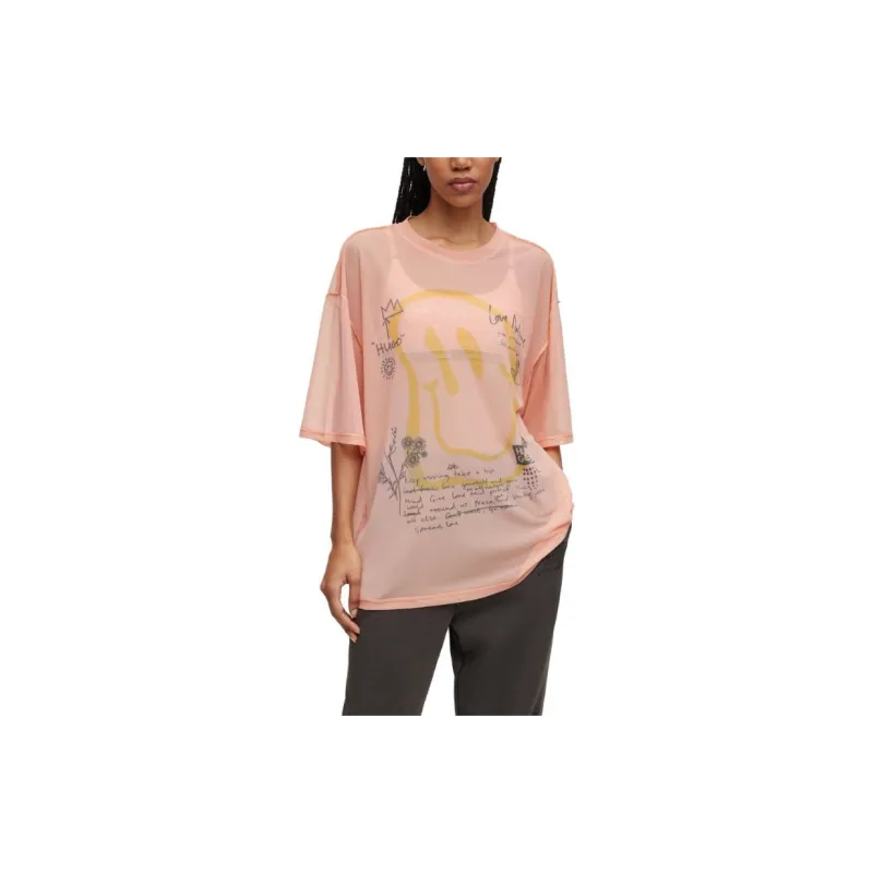 HUGO BOSS Drop Shoulder Sleeve T Shirt Women's Light Orange-3