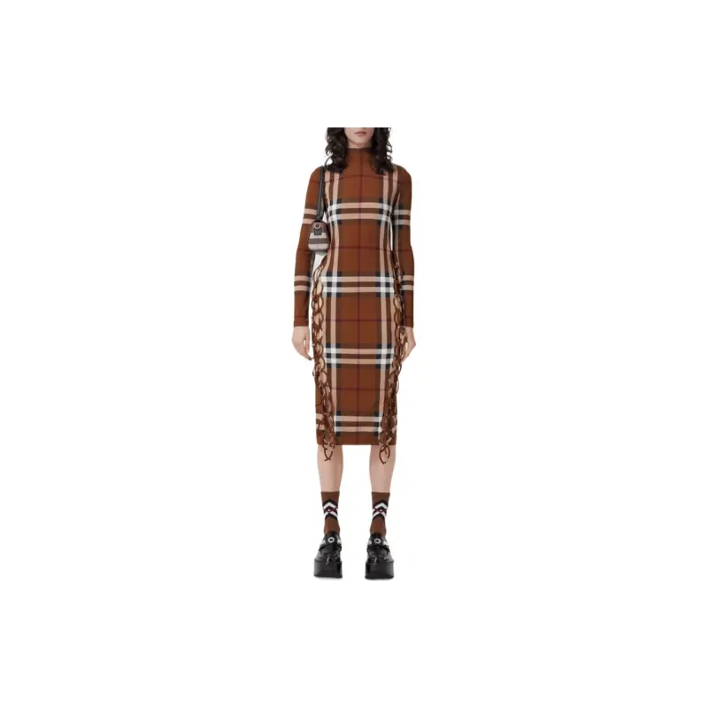 Burberry Check Stretch Side Tie Dress 'Dark Birch Brown'-1