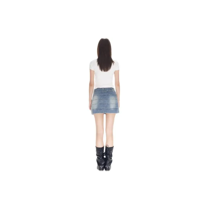 JAC FLEURANT Denim Short Skirts Women's Blue-3