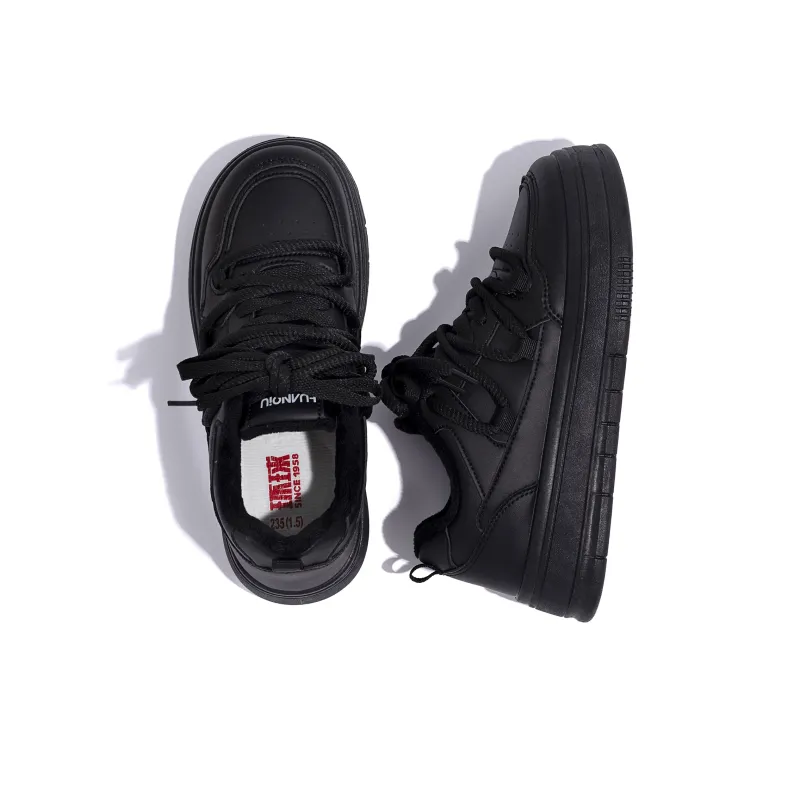 HUANQIU Warm Slip Resistant Low Top Skateboard Shoes Women's Black-6