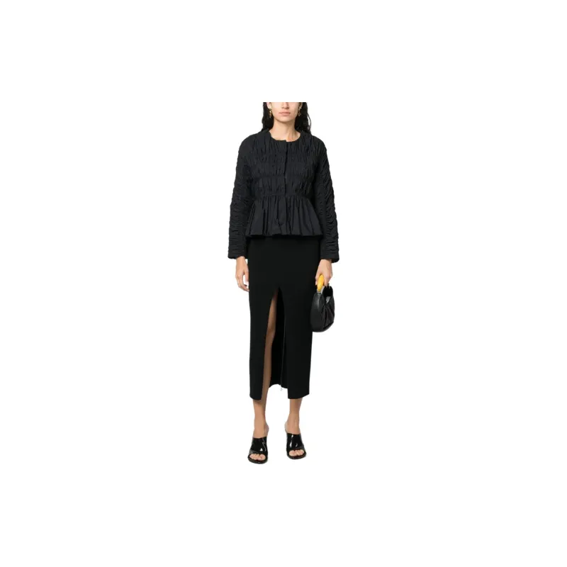 Patou Ribbed Knit Front Slit Midi Skirt-2