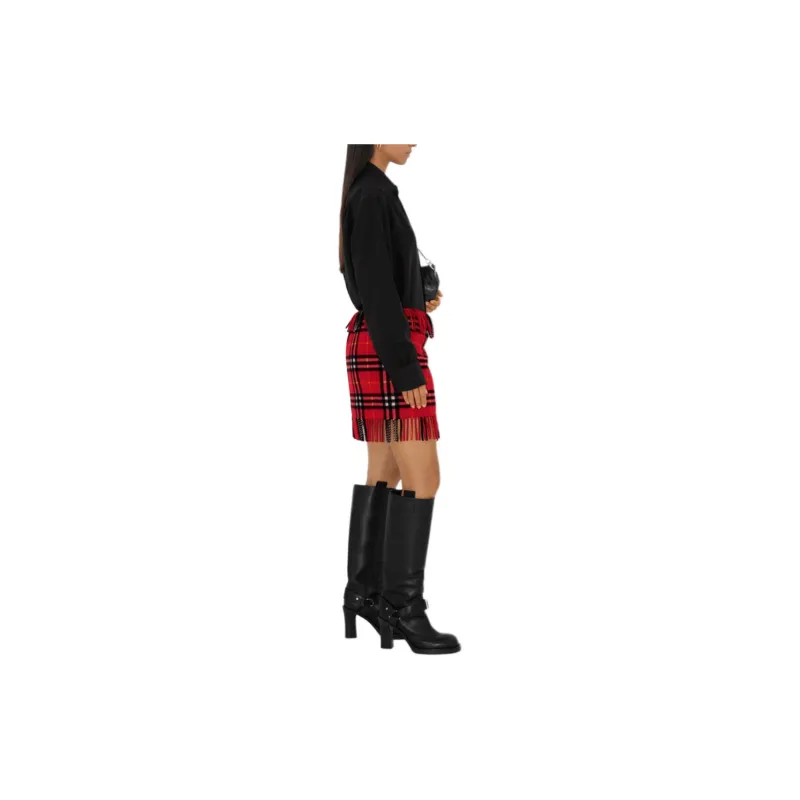 Burberry Check Wool Cashmere Scarf Skirt 'Currant'-2