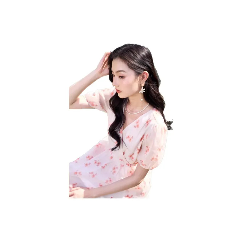 XIANGYING Short Sleeved Dress Women's Pink-4