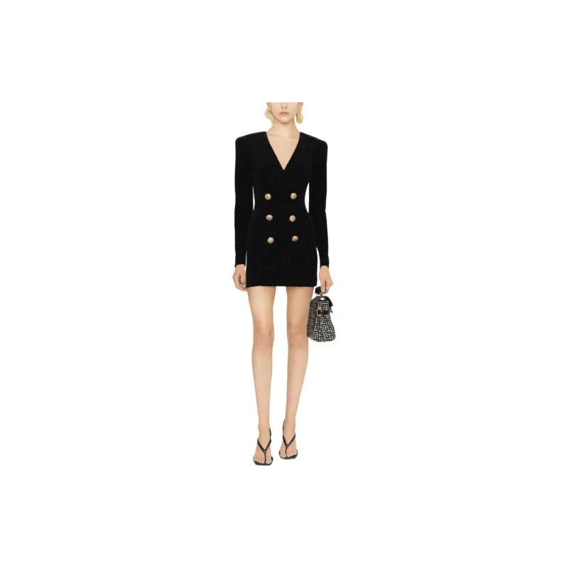 BALMAIN Long Sleeved Dresses Women's Black-1