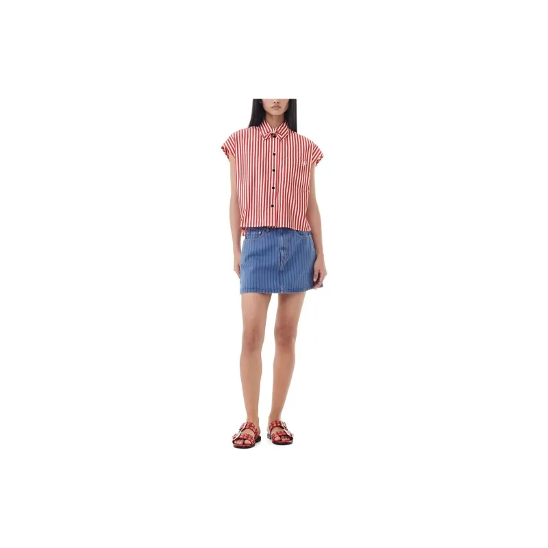 GANNI Striped Tie Collar Shirt-2