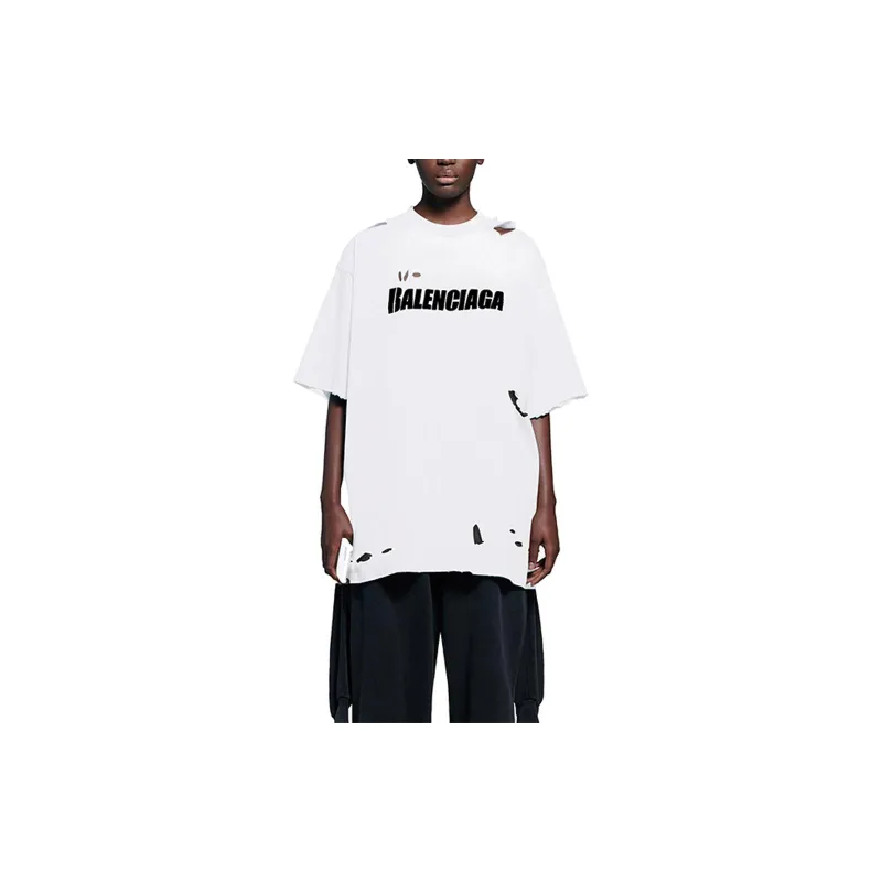 Balenciaga Drop Shoulder Sleeve T Shirt Women's White Loose Fit-3