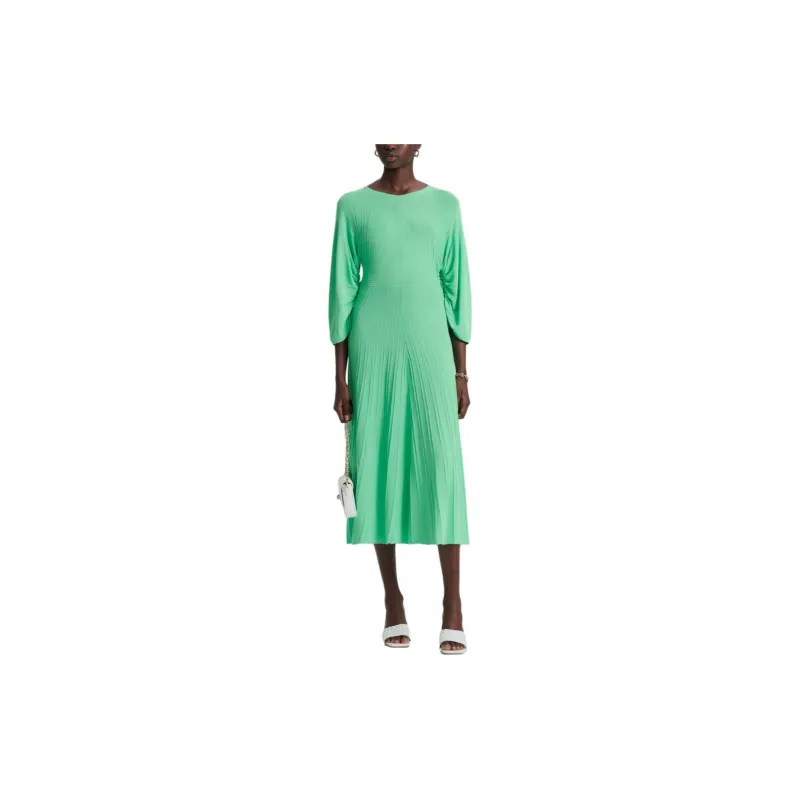 SCANLAN THEODORE Pleated Rib Sunray Dress Long-Sleeved Dresses Women's Pale Emerald Green-1