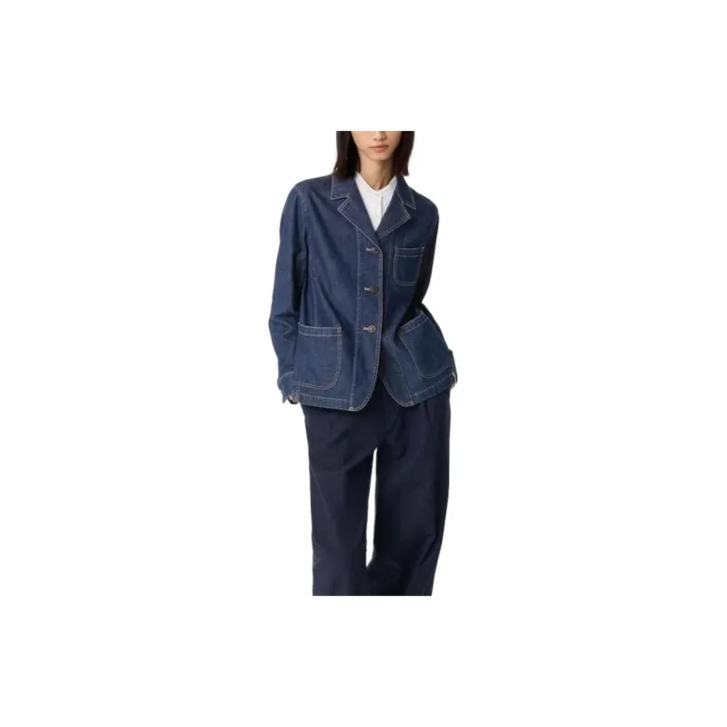 Ines De La Fressange X UNIQLO X Ines De La Fressange Denim Jackets Women's Navy Blue-1