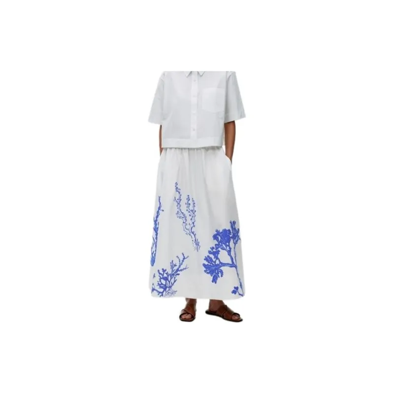 ARKET Casual Long Skirts Women's White/Blue And White-1