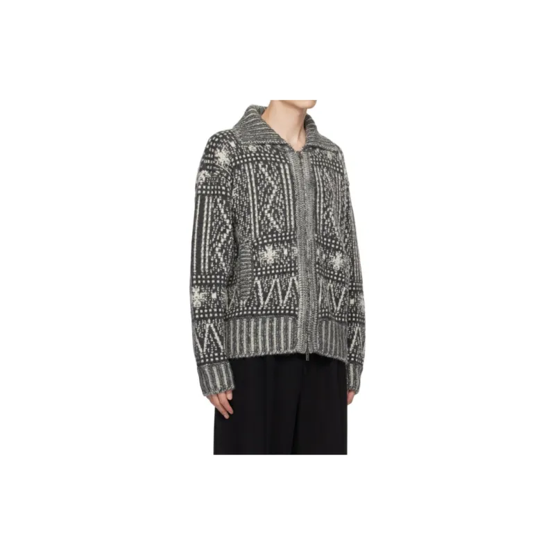 Golden Goose Pattern Intarsia-Knit Zi-Up Cardigan-6