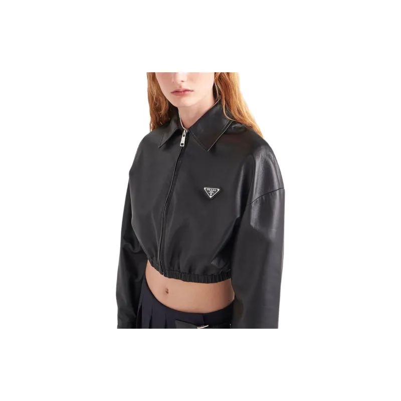 PRADA Cropped Leather Jacket-3