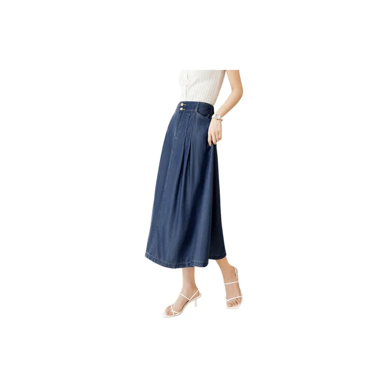 Mo Han Yi Mei Denim Long Skirts Women's Blue-1