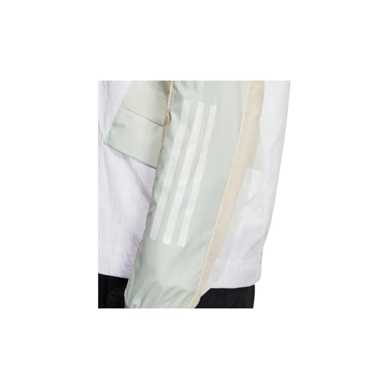 adidas Women'ss Striped Logo Print Zip-Up Hooded Jacket White-5