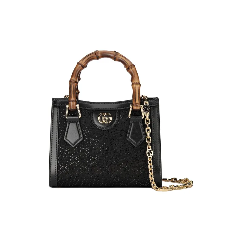 GUCCI Diana Cloud Pattern Fabric Tote Bag Shopping Bag Shoulder Bag Crossbody Bag Handbag Mini Women's Black-2