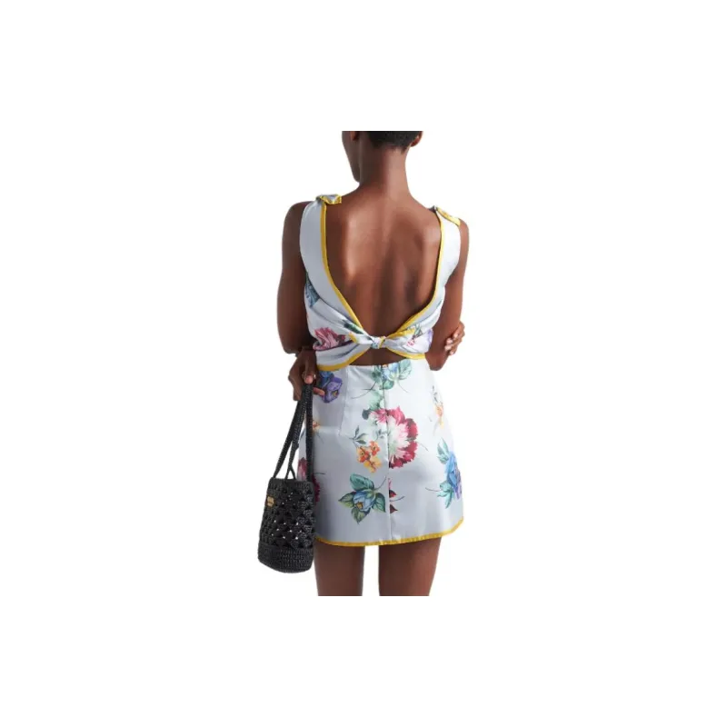 PRADA Printed Silk Twill Mini Dress Sleeveless Dress Women's Gray-2