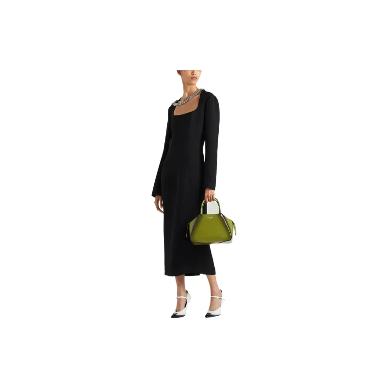 PRADA Long Sleeved Necklace-Embellished Cady Dress-1