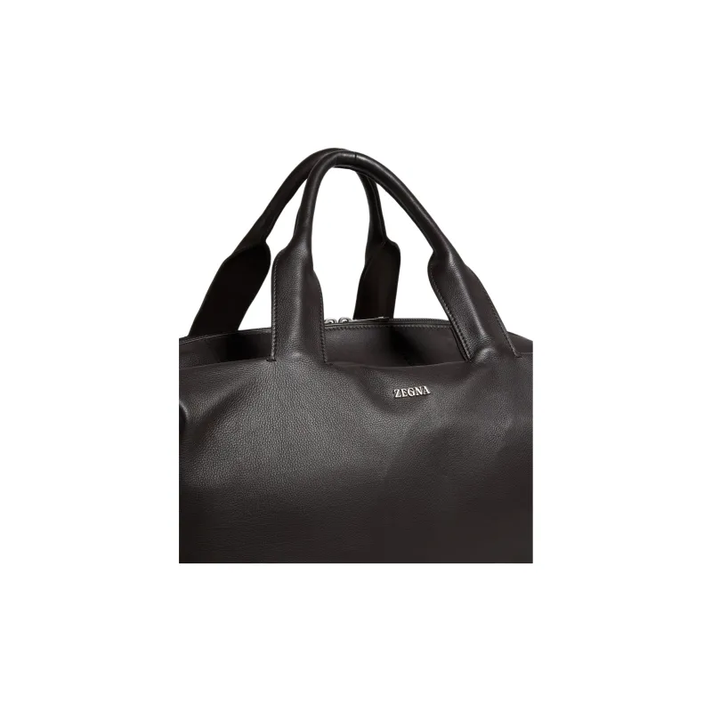 Zegna Calfskin Handbag Unisex Dark Brown-2