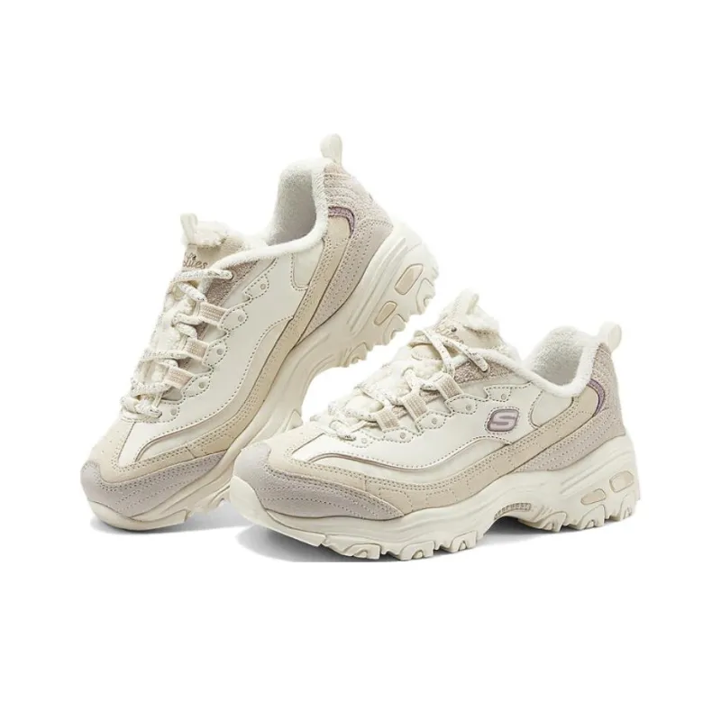 Skechers DLITES Cushioning Anti Slip Wear Resistant Breathable Coverage Warm Low Top Chunky Sneakers Women's Ecru-2