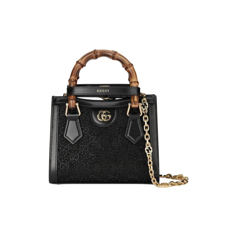 GUCCI Diana Cloud Pattern Fabric Tote Bag Shopping Bag Shoulder Bag Crossbody Bag Handbag Mini Women's Black-3