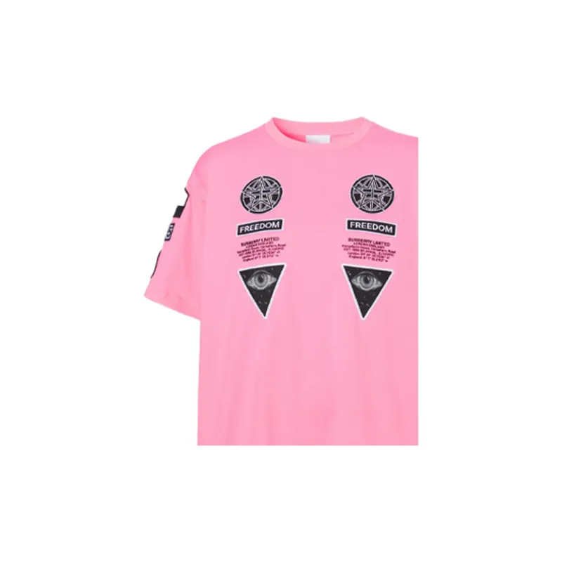 Burberry Badge Applique Cotton T shirt Pink-3
