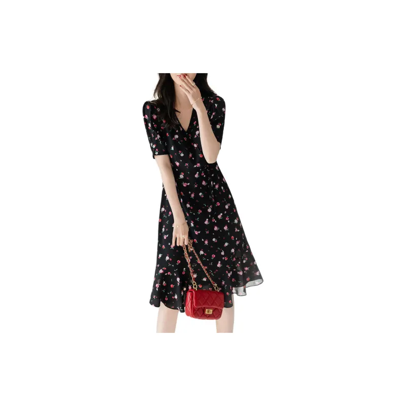 【dme】 Short Sleeved Dress Women's Black-2