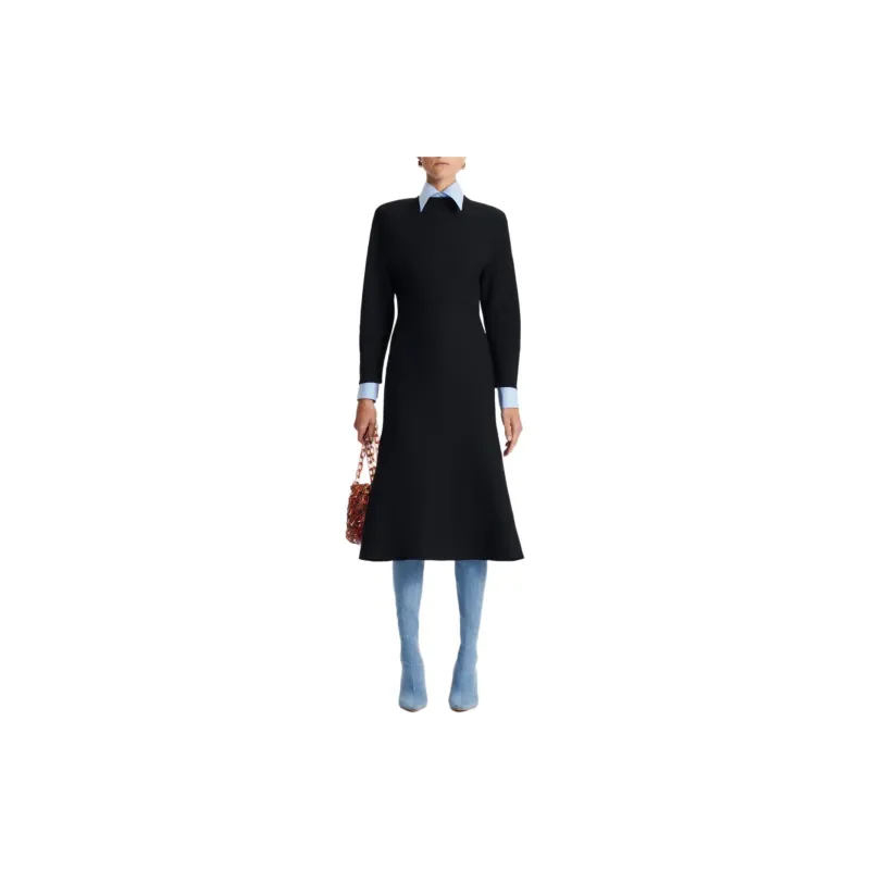 SCANLAN THEODORE Crepe Knit Cocoon Dress Long-Sleeved Dresses Women's Black-1