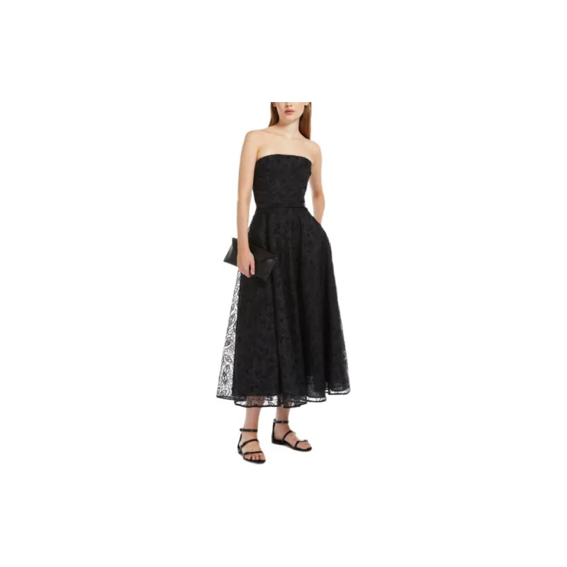 MaxMara Studio Abito Bustier In Organza Ricamata Sleeveless Dress Women's Black-3