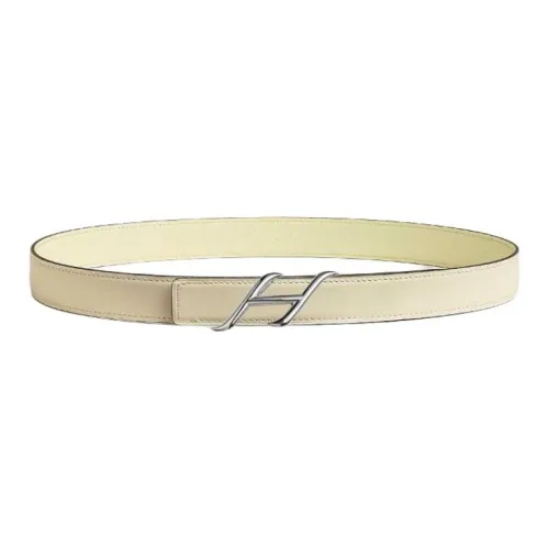 HERMES Palladium-Plated Leather Belts Unisex Ash White/Milton Yellow Width: 2.4cm