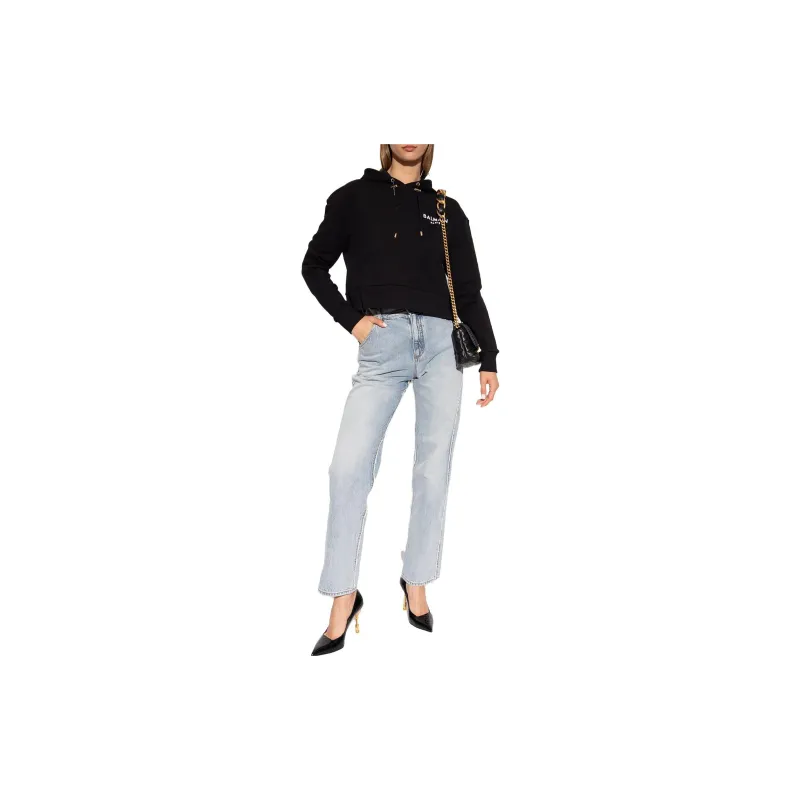 BALMAIN Flocked Logo Drawstring Cropped Hoodie-1