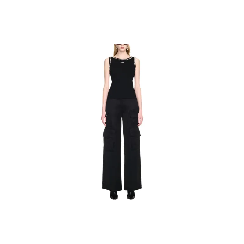 OFF WHITE Embellished Sleeveless Ribbed Top-1