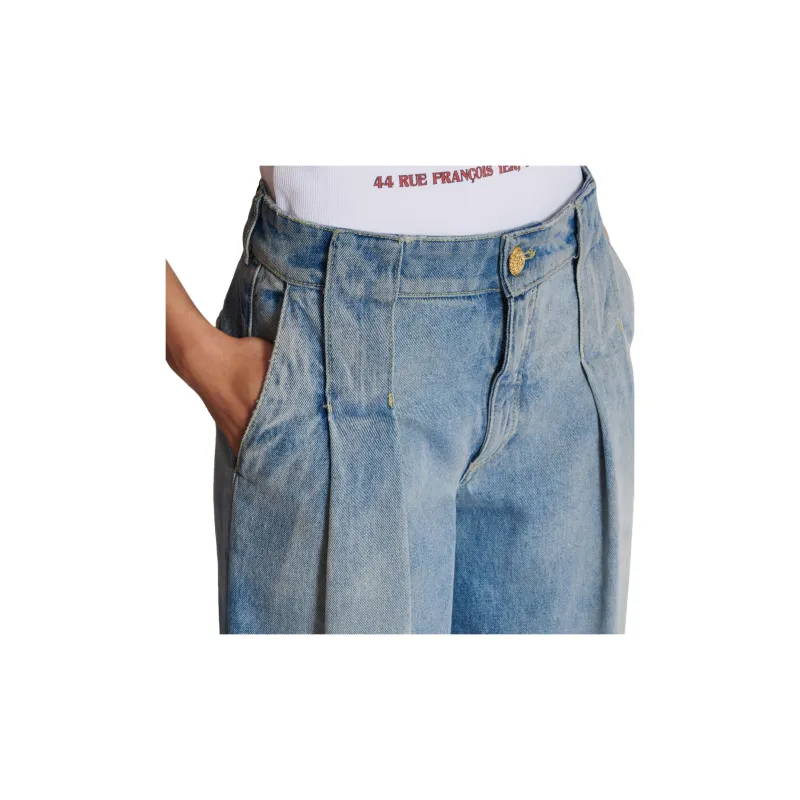 BALMAIN Logo Detailed Pleated Jeans-4