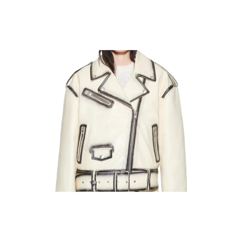 STAND STUDIO FW24 Leather Jacket Women's Feather White-4