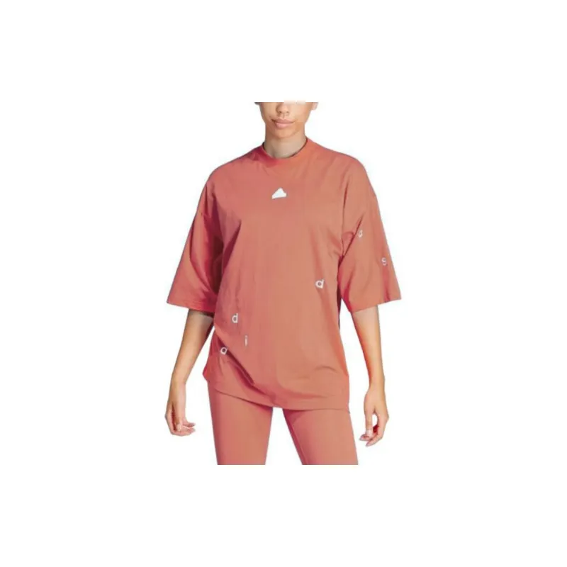 Adidas Drop Shoulder Sleeve T Shirt Women's Light Red-2