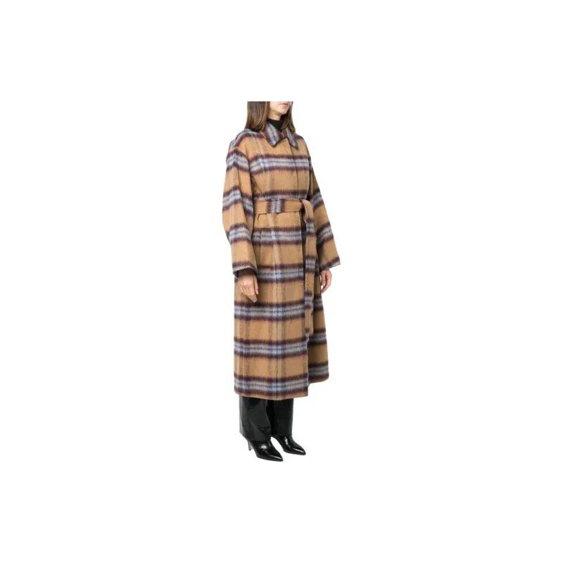 STAND STUDIO Plaid-check Print Belted Coat-2