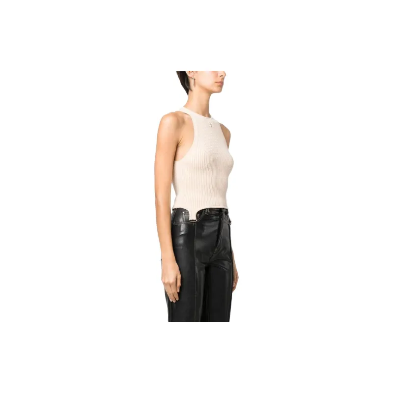 COURREGES Logo embroidered Ribbed Tank Top-3