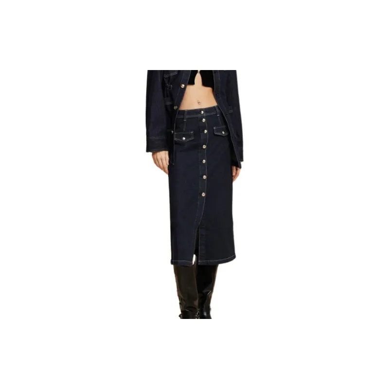 ONLY Denim Long Skirts Women's J37 1000 Washed Blue Denim 1000JEANS BLUE-4