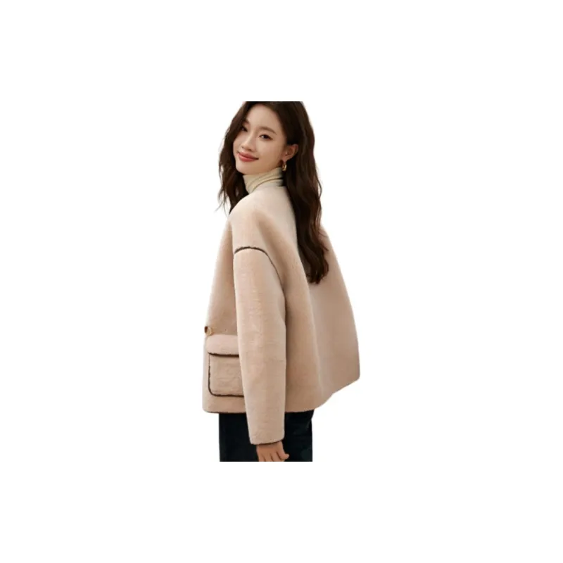 Mo Han Yi Mei Velvet feel Coat Women's Light Khaki-1