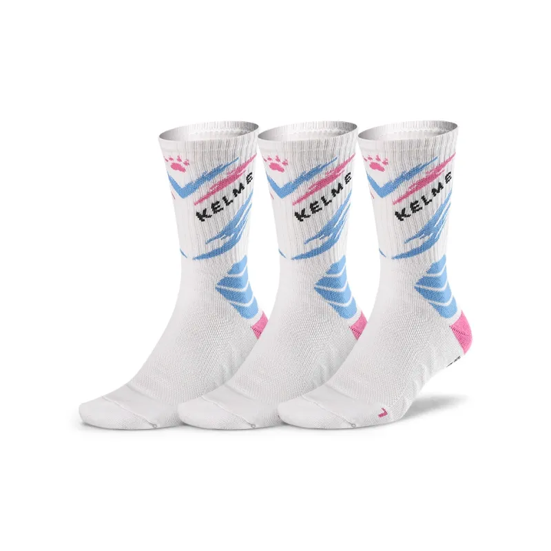 KELME Basketball Socks Unisex 3 Pack Black, White Blue, White Gray, White Green-5